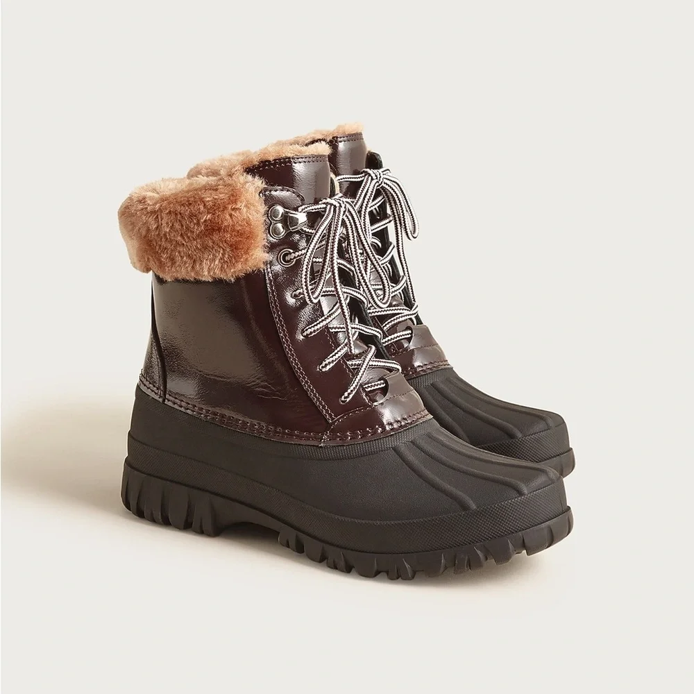 J Crew Perfect Winter boots in leather and sherpa CP747